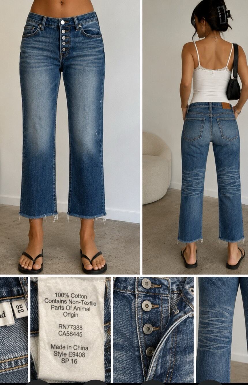 Rivet & Thread Women's Wide Leg Cropped Jeans Size 25 Medium Wash Raw Hem